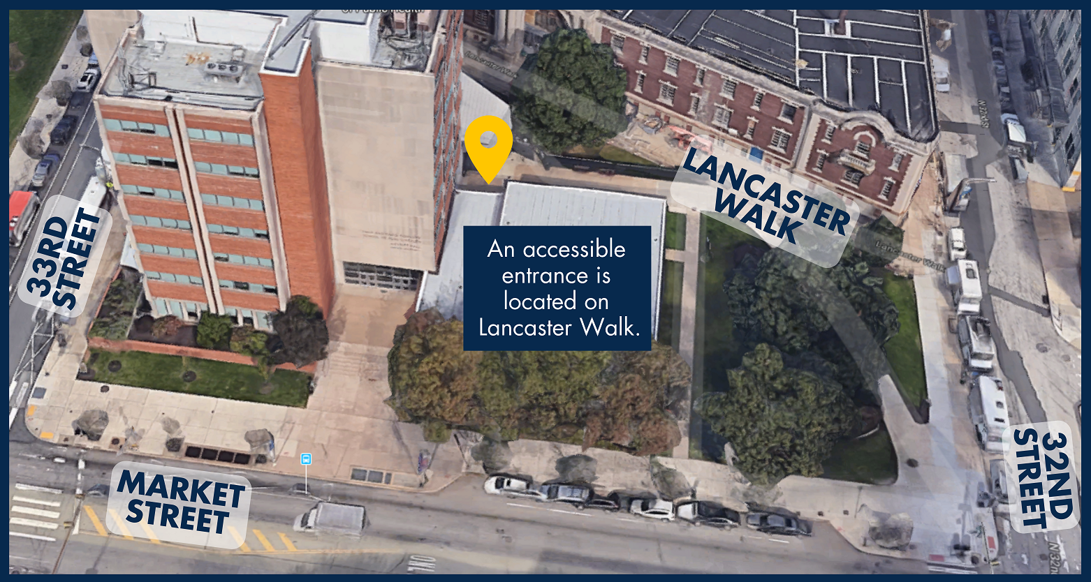 An accessible entrance is located on Lancaster Walk